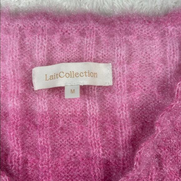 Lait Liza pink cropped cardigan with hand knit roses, med - Picture 5 of 7